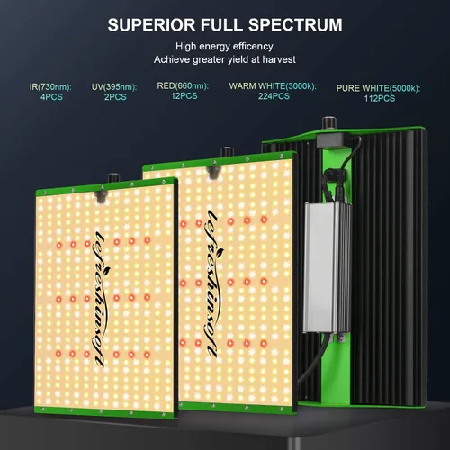 Vista 3 de Luz LED de crecimiento de espectro completo de 1000 W, serie F1000, 3 x 3 pies, cobertura regulable Samsung UV IR Lámparas de cultivo para plantas