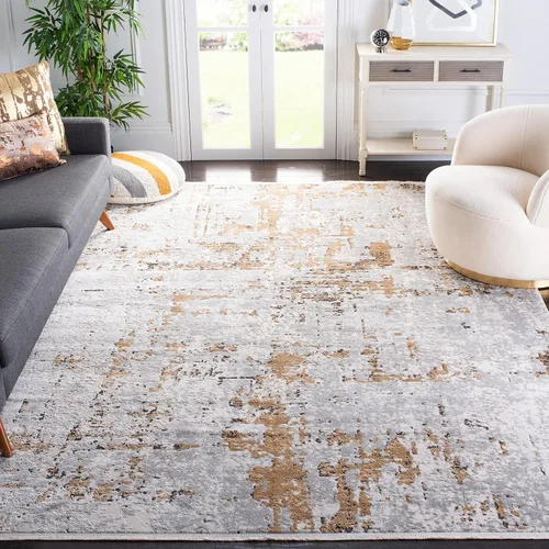 Vista 13 de SAFAVIEH Shivan Collection - Alfombra decorativa de 2 pies 2 pulgadas x 4 pies, gris y dorado, diseño abstracto moderno, no desprende pelusa