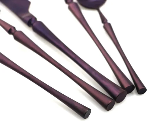 Vista 2 de JASHII lujo púrpura de 6 piezas cubiertos Set de cubiertos servicio 1 cubiertos Set 304 de acero inoxidable incluye cena cuchillo tenedor cuchara