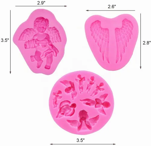Vista 2 de HiParty 3 unids/set mini ángel bebé & alas Fondant moldes Angelic Querub silicona pastel herramientas de decoración de moldes de arcilla polimérica