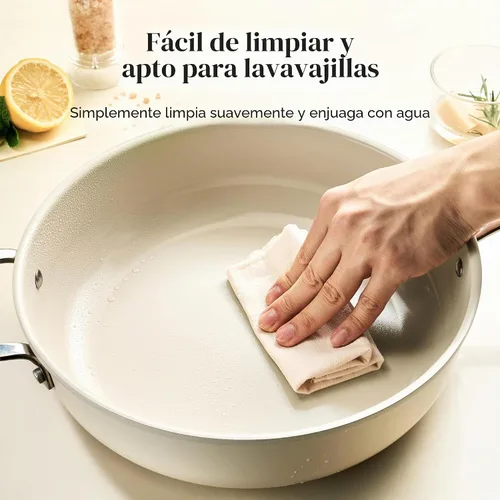 Vista 6 de Redchef Sartén Salteadora de Cerámica con Tapa, Sartén Profunda Antiadherente para Freír, Cocinera Jumbo de 5QT con Mango Auxiliar y Tapa, Sartén