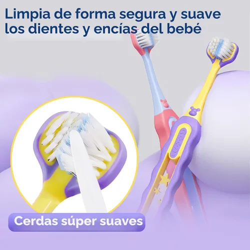Vista 5 de EASICUTI Cepillos de dientes suaves para niños pequeños, eficiente cepillo de dientes de 3 caras, cepillo de dientes para bebés de 12 meses