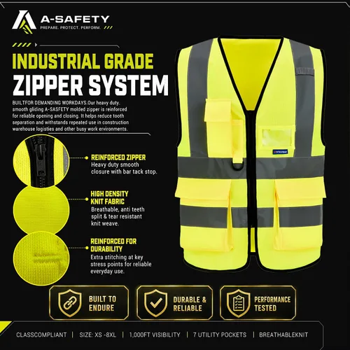 Vista 4 de A-SAFETY Chaleco de Seguridad Reflejante de Alta Visibilidad con Logo Personalizado (XS-8XL)