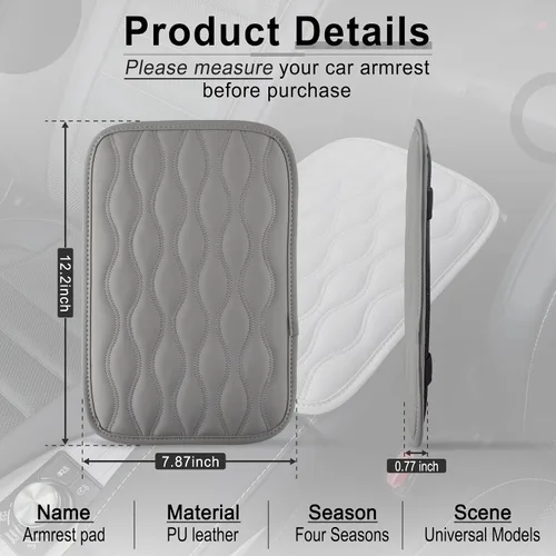 Vista 2 de Amiss Almohadilla de consola central para automóvil, funda universal impermeable para caja de asiento de reposabrazos, protector de cuero