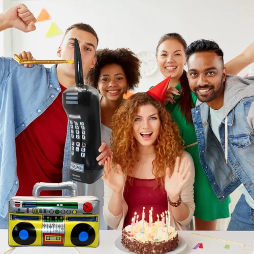 Vista 7 de 5 piezas de radio inflable Boombox teléfono móvil inflable de los años 80 y 90 decoraciones de fiesta accesorios de fotos para decoraciones