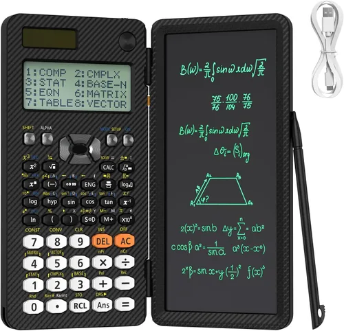 Vista 7 de Calculadora científica recargable ROATEE 991ES MAX, CalcNote Multivista de 4 líneas con pantalla LCD, bloc de notas de escritura plegable portátil