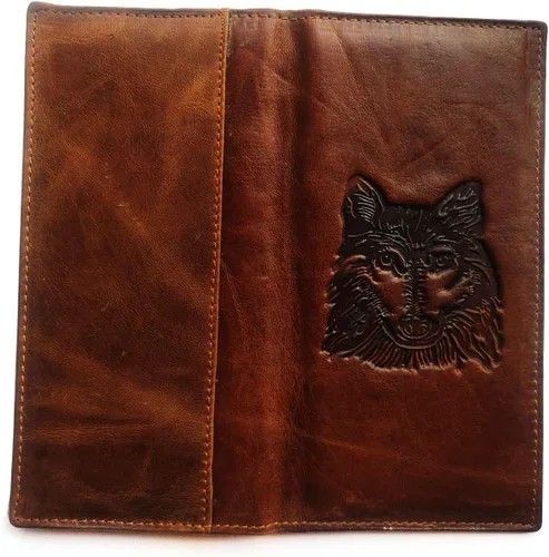Vista 96 de Hombres Cool Eagle Wolf Caballo Totem Cuero Vaca Vertical Cartera Cremallera Multi-tarjeta Titular, Tótem de caballo, Minimalista