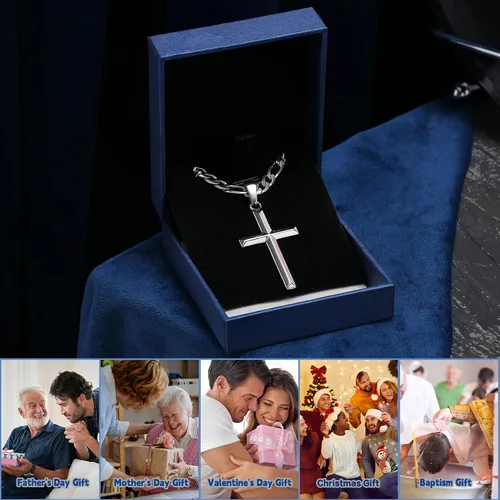 Vista 6 de MILACOLATO 925 Sterling Silver Cross Necklace for Men Women 16-30 Inches Cruz de bisel plateado