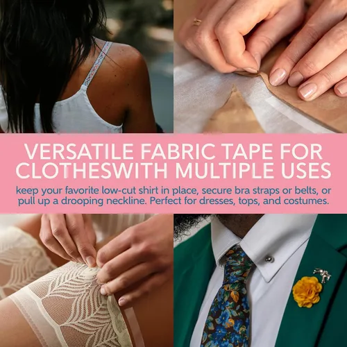 Vista 6 de Cinta de doble cara para ropa, cinta adhesiva extra resistente para todo el día, cinta de moda versátil para tela, vestido, tela, dobladillo, sin