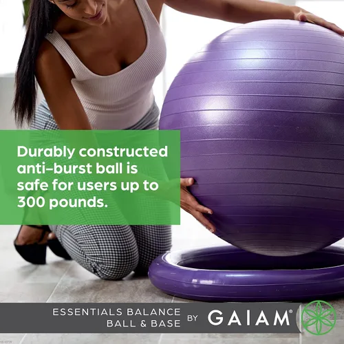 Vista 4 de Kit de pelota de equilibrio y base Gaiam Essentials, silla de pelota de yoga de 65 cm, pelota de ejercicio con base de anillo inflable