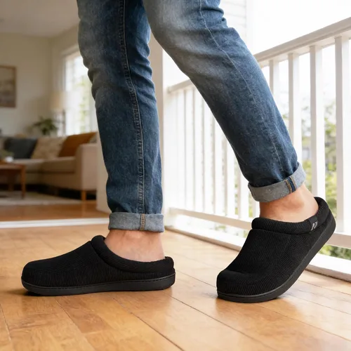 Vista 2 de RockDove Pantuflas de pana Ribco para hombre con espuma viscoelástica y suela interior y exterior