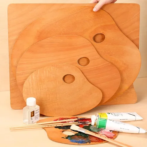 Vista 4 de Wooden Rectangular Artist Painting Palette with Thumb Hole, Wooden Color Mixing Tray, Paint Watercolor Dish. (Size : Large)