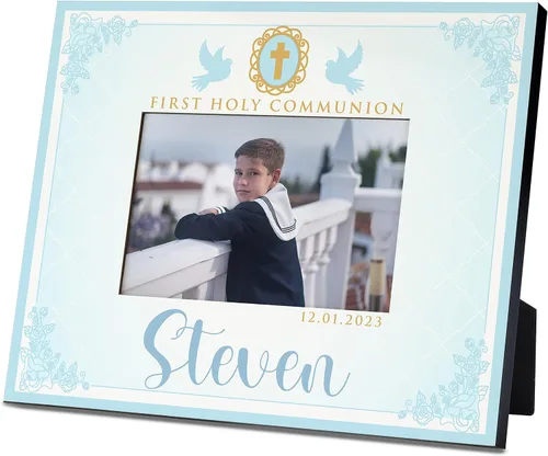 Vista 13 de Regalos de primera comunión para niños y niñas, marco de fotos personalizado de la primera comunión con nombre y fecha, 2 orientaciones para fotos