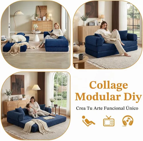 Vista 5 de Sofá cama plegable convertible 4 en 1, sofá cama plegable con marco de forma fija, sofá plegable de pana nube para sala de estar y dormitorio