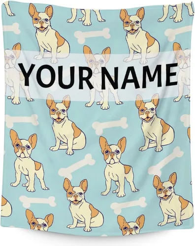 Vista 9 de Manta personalizada de bulldog francés con texto y nombre, 30 x 40 pulgadas, manta de franela suave, cálida, ligera y acogedora, regalo para amantes