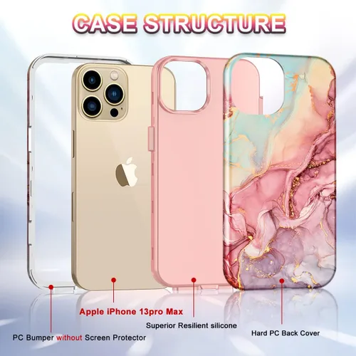 Vista 2 de Btscase Compatible con Funda para iPhone 13 Pro Max de 6.7 Pulgadas 2021, Patrón de Mármol 3 en 1 Resistente de Servicio Pesado a Prueba de Golpes