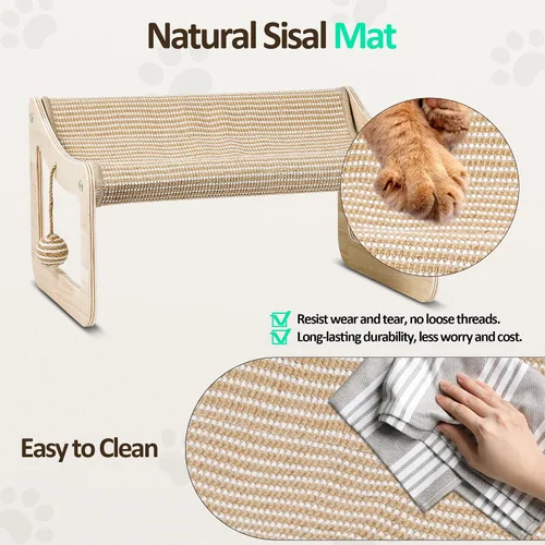 Vista 7 de Sisal - Cama rascador para gatos de interior, hamaca para almohadilla de rascar, silla elevada de sisal 2 en 1 para gatos con 2 bolas de juguetes