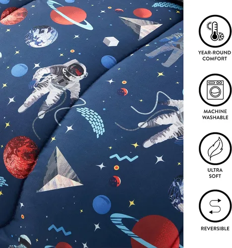 Vista 4 de Heritage Kids Easy Wash - Juego de edredón de microfibra ultra suave y acogedor con edredón y funda, astronauta del espacio exterior