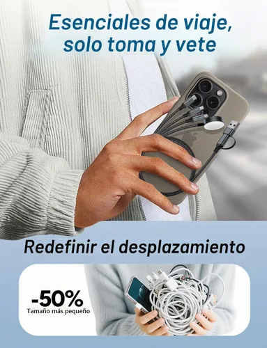 Vista 7 de Cable de carga múltiple para cargador de Apple Watch/cargador de iPhone, cable tipo C para iWatch Ultra/10-2/iPhone 17-11/Samsung S25-S20 1-negro
