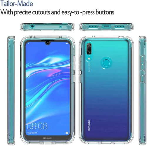 Vista 5 de Funda transparente compatible con Y7 2019/Y7 Prime 2019, Dub-LX1 con protector de pantalla de vidrio templado, bonito protector de cristal a prueba