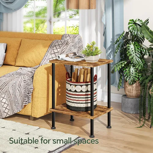 Vista 3 de Simple Trending Mesa auxiliar, mesa auxiliar pequeña para sala de estar, mesita de noche con estantes de almacenamiento de 2 niveles, marrón rústico