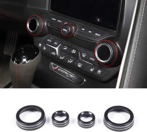 Vista 2 de Cubierta de botón de ajuste de volumen de aire acondicionado de aleación de aluminio compatible con Chevrolet Corvette C7 2014 2015 2016 2017 2018