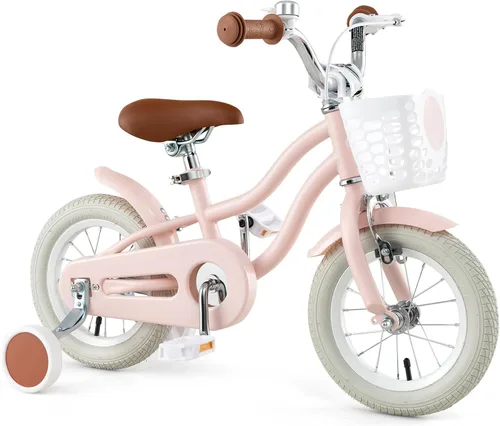 Vista 19 de COSTWAY Bicicleta para niños de 12, 14, 16, 18 pulgadas, bicicleta para niños con ruedas de entrenamiento, frenos de mano y posavasos, sillín