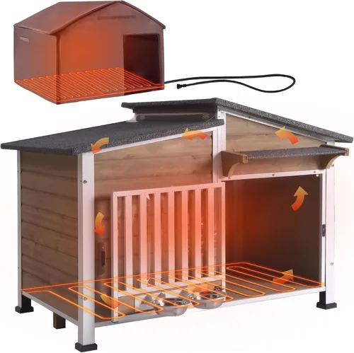 Vista 11 de Casa de madera para perros pequeños, gatos, jaula de interior con solapas de puerta de PVC