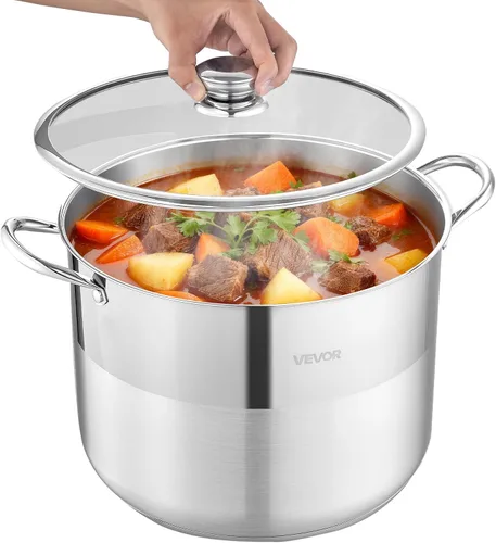Vista 13 de VEVOR Olla de acero inoxidable, olla de acero inoxidable de 8 cuartos con tapa de vidrio, sin PFOA, sin PFAS, compatible con estufas de gas, cocinas