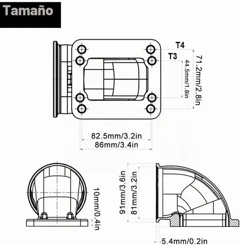 Vista 5 de SPELAB 3.0 "V-Band Cast Turbo Codo Downpipe Adaptador 304 Acero Inoxidable para T3 T4 Brida Turbocharge (2)