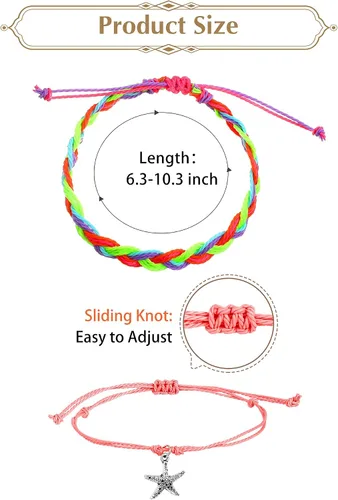 Vista 6 de Hicarer 21 pulseras de olas surfistas ajustables e impermeables hechas a mano para la amistad, joyería para mujer