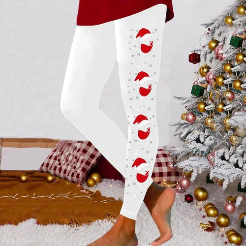 Vista 4 de BZPIZ Pantalones de yoga de cintura alta, leggings para mujer, leggings de entrenamiento para mujer, pantalones elásticos con gráficos de Navidad