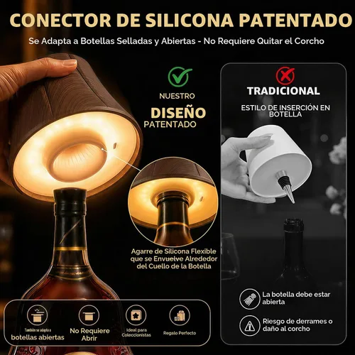 Vista 2 de WILIT Lámpara Inalámbrica de Botella para Botellas de Licor, Lámpara de 3 Niveles de Brillo con Soportes Inalámbricos para Lámparas de Mesa, Luz