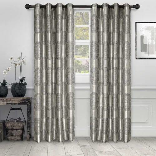 Vista 8 de Superior Cordon - Cortinas de jacquard para habitación y ventana, con ojales de acero inoxidable, clásico ecléctico transicional, juego de 2 paneles