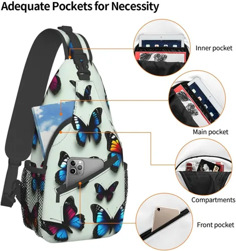 Vista 4 de Mariposa y violonchelo bolso bandolera bandolera bolsa de pecho ligero Sling Daypackstravel senderismo ciclismo para hombres mujeres