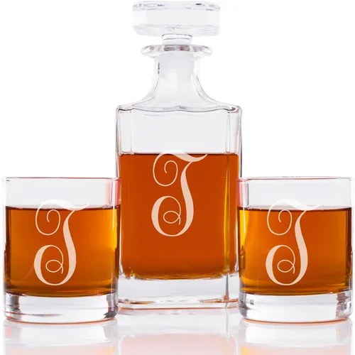 Vista 22 de Abby Smith Juego de decantador de whisky con inicial de estilo lujoso y vasos de rocas, letra A