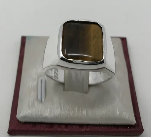 Vista 2 de KAR Anillo de ojo de tigre para hombre de plata esterlina maciza estampada 925K P2G