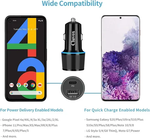Vista 2 de Cargador de coche rápido tipo C para iPhone 17 Pro Max/16/15, Samsung Galaxy S26/S25, Google Pixel 10/9 Android Phone Car Plug Adapter, cargador