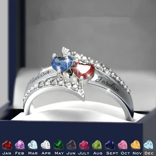 Vista 2 de Wendy Made Anillos de piedra natal para mujer, anillos personalizados para madre e hija para mamá, anillos con nombre personalizado para mejores
