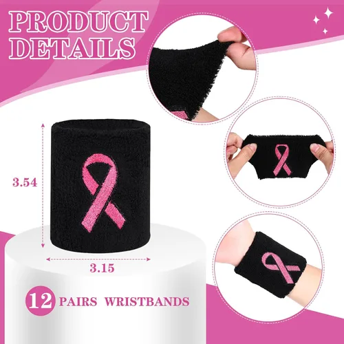 Vista 3 de Zhanmai 12 Pairs Breast Cancer Awareness Breast Cancer Pink Ribbon Socks Wristbands for Soccer Volleyball Football Baseball