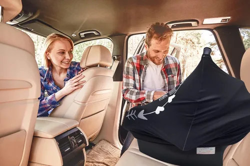 Vista 5 de Metplus Funda de asiento de automóvil sin contacto para bebés, fundas de lactancia para mamá, bufanda de lactancia, toldo multiusos para asiento