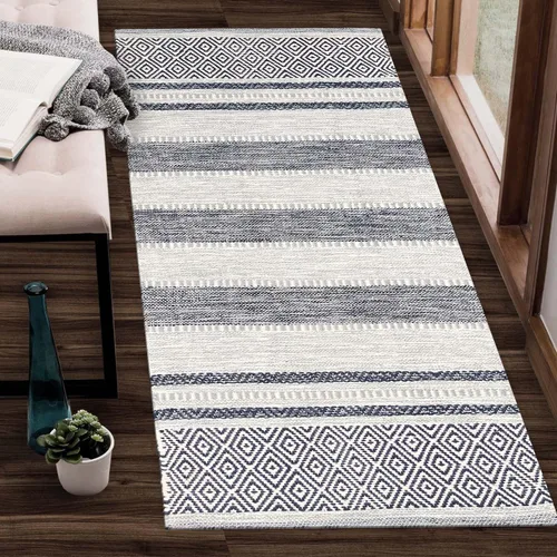 Vista 15 de Chardin home Alfombra bohemia con diamantes de 20 x 32 pulgadas, color marfil y negro, con flecos tejidos a mano, perfecta para entrada, felpudo
