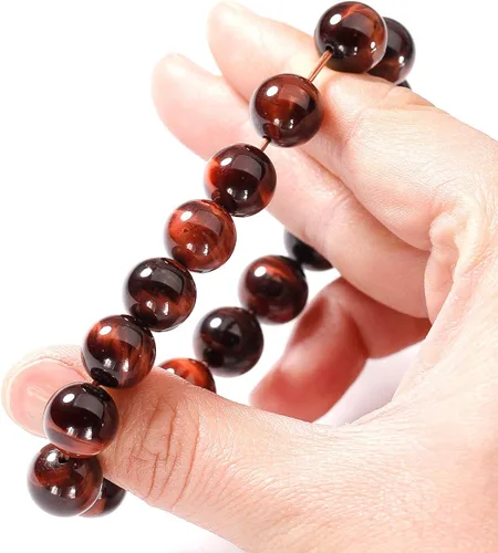 Vista 4 de Jewever Pulsera de ojo de tigre natural para hombres y mujeres, piedras preciosas elásticas, cuentas de piedra natural, 0.472in, elástica, unisex