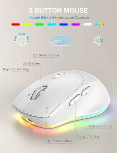 Vista 7 de SABLUTE Combo de teclado y mouse inalámbricos, 9 efectos retroiluminados, reposamuñecas, soporte para teléfono, teclados ergonómicos sin retrasos