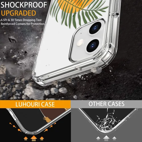 Vista 3 de LUHOURI Funda diseñada para iPhone 12 Mini con protector de pantalla, acrílico transparente para mujeres y niñas, funda protectora de ajuste delgado