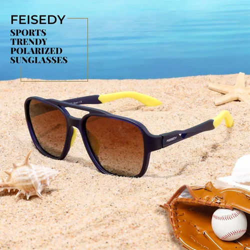 Vista 5 de FEISEDY Gafas de sol polarizadas de aviador para mujeres y hombres, retro de los años 70, vintage, clásico, ligero, TR-90, marco TAC, lente al aire