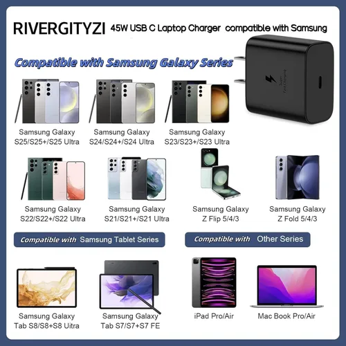 Vista 5 de Cargador rápido USB C de 45 W compatible con cargador Samsung con cable de carga tipo C de 6 pies compatible con Samsung Galaxy S25