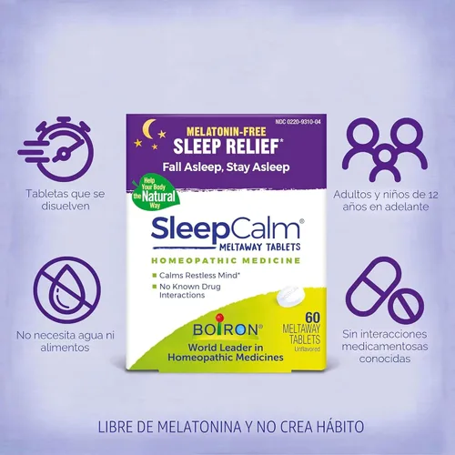 Vista 3 de Boiron SleepCalm - Ayuda para dormir para un sueño nocturno profundo, relajante y reparador, sin melatonina y sin formación de hábitos, 60
