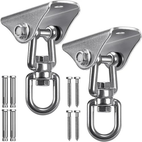 Vista 11 de SELEWARE - Ganchos de techo de acero inoxidable resistentes, 1 paquete 180° Swivel Ceiling Mount Swing Hardware for Porch Swing Set Hammock Chair