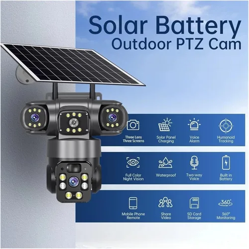 Vista 7 de Cámara de seguridad al aire libre solar WiFi de tres lentes de UK